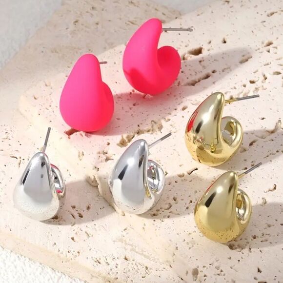 ✨🆕✨ Elegant Punk Boho Water Drop Stud Earrings in Pink, Gold, Silver ✨3 Pairs✨ - Picture 7 of 12